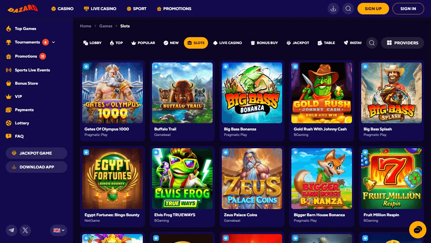 Dazard Casino desktop games area
